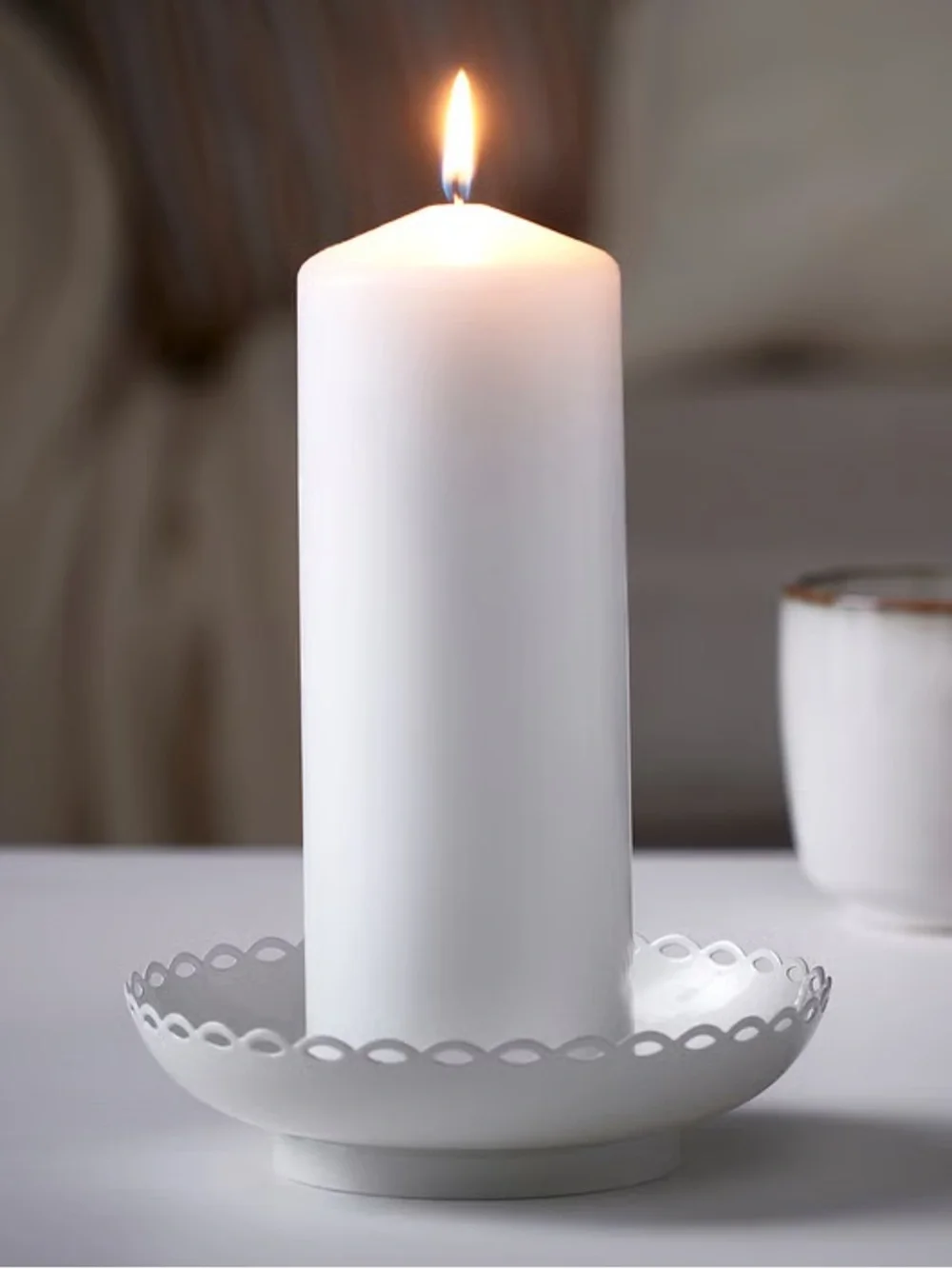 Off White Pillar Candle Holders - Set of 2